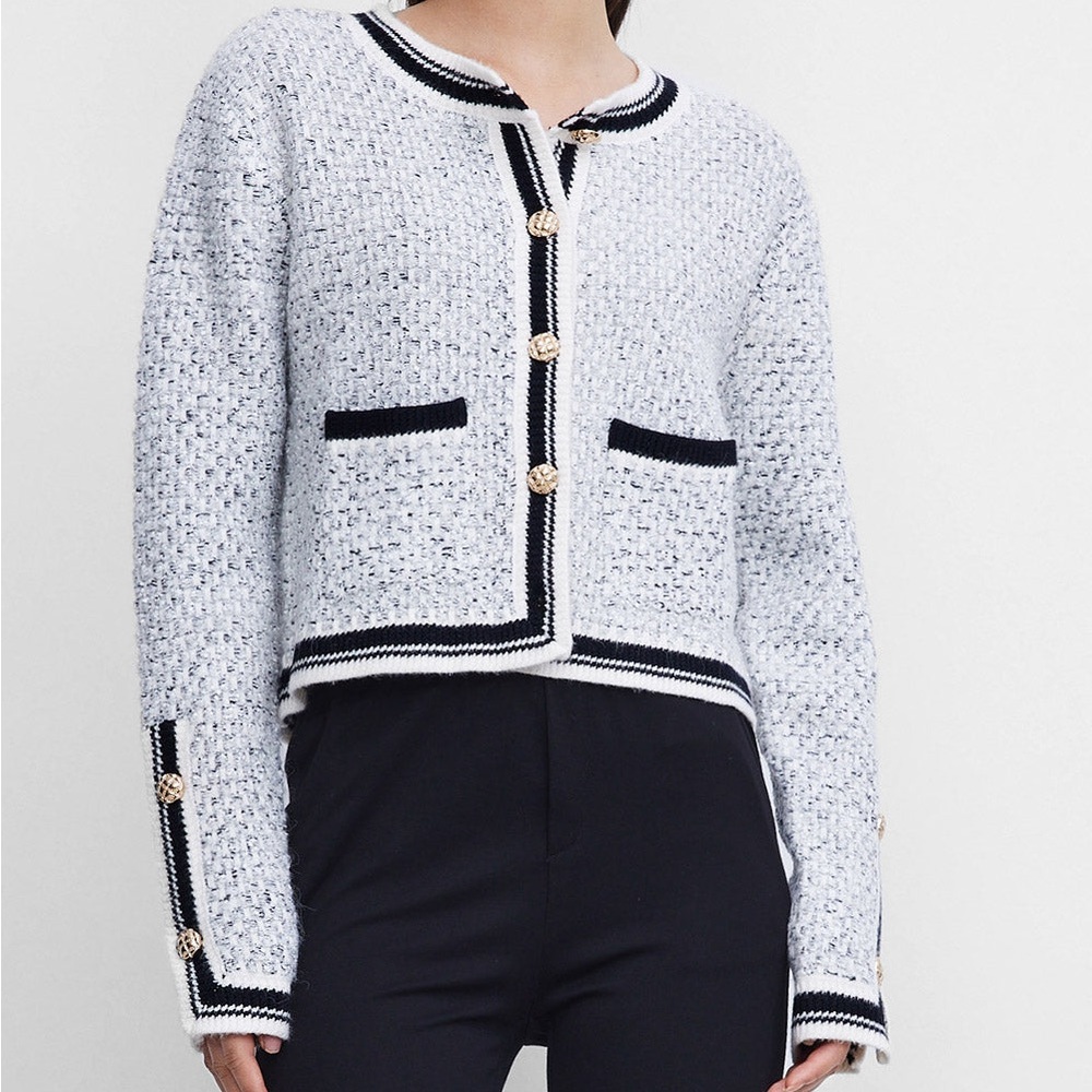 Urban Revivo Contrast Tweed Button Front Cardigan Size Large